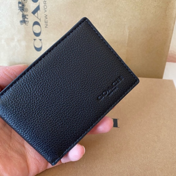 💯NEW🆕coach men ID cards wallet🆕black/leather - Picture 1 of 5
